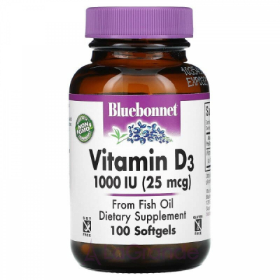 Bluebonnet Nutrition Vitamin D3 1000 IU ĳ  