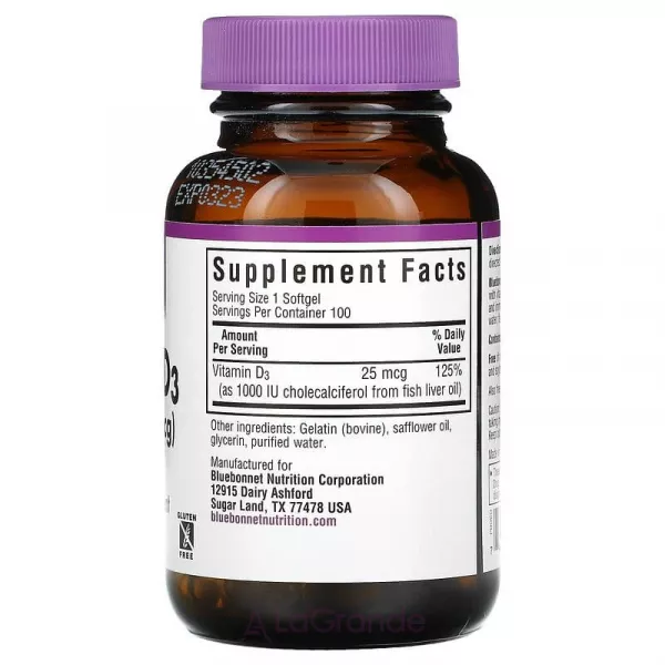 Bluebonnet Nutrition Vitamin D3 1000 IU ����������� ������� 
