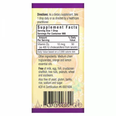 Bluebonnet Nutrition Liquid Vitamin D3 Drops 400 IU ĳ  