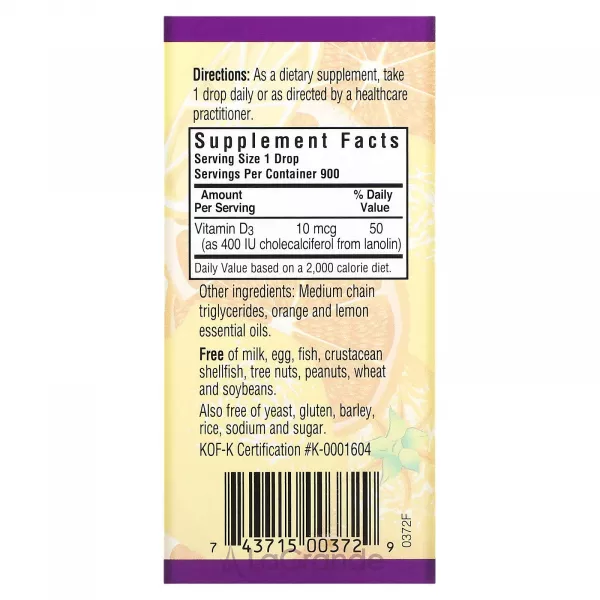 Bluebonnet Nutrition Liquid Vitamin D3 Drops 400 IU ����������� ������� 