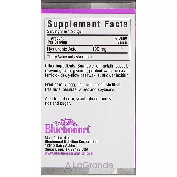 Bluebonnet Nutrition Beautiful Ally Hyaluronic Acid 100 mg ����������� ������� 