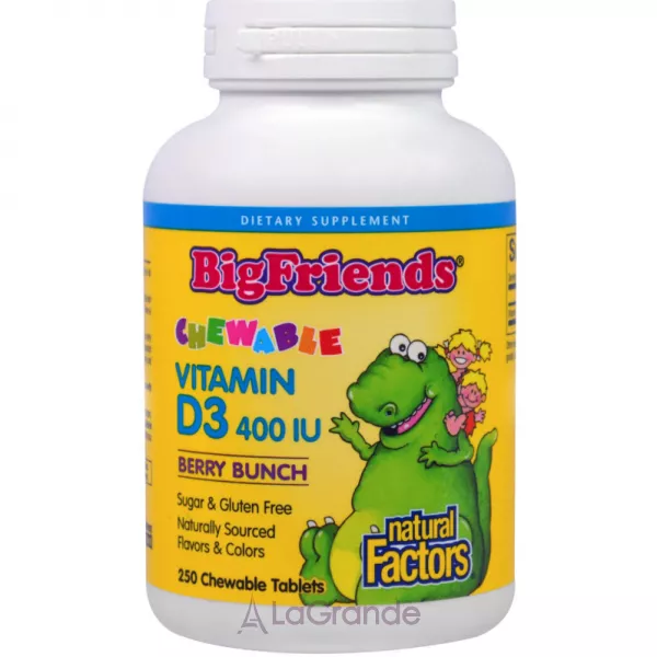 Natural Factors Big Friends Vitamin D3 10 mcg (400 IU) Berry Bunch ³���� D3 10 ��� (400 ��) ������ ����