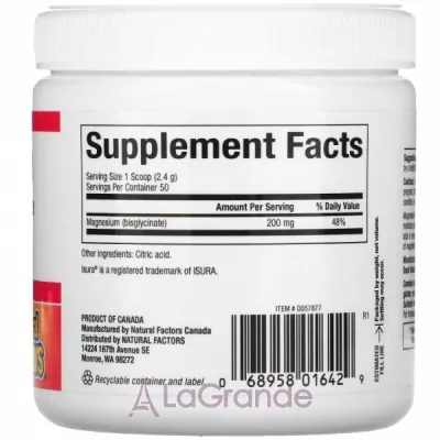 Natural Factors Magnesium Bisglycinate 200mg    200 