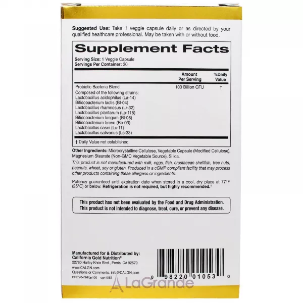 California Gold Nutrition LactoBif Probiotics ����������, 100 ���� ���
