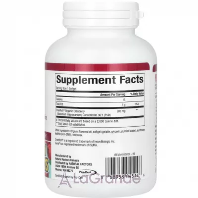Natural Factors CranRich Super Strength Organic Cranberry Concentrate 500mg    500 