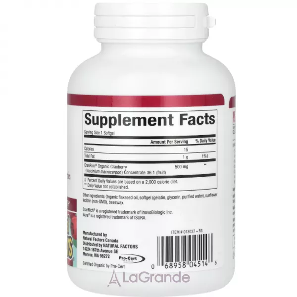Natural Factors CranRich Super Strength Organic Cranberry Concentrate 500mg ���������� ���������� �������� 500 ��