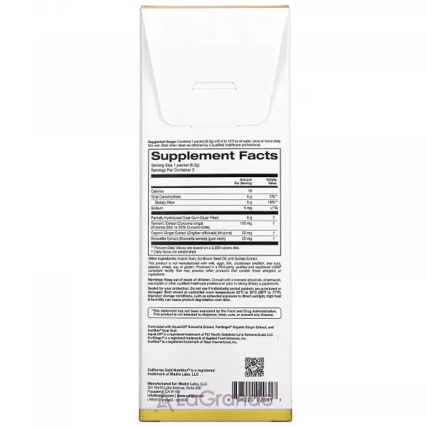 California Gold Nutrition Prebiotic Fiber Plus Turmeric, Ginger, & Boswellia ����������� ������� 
