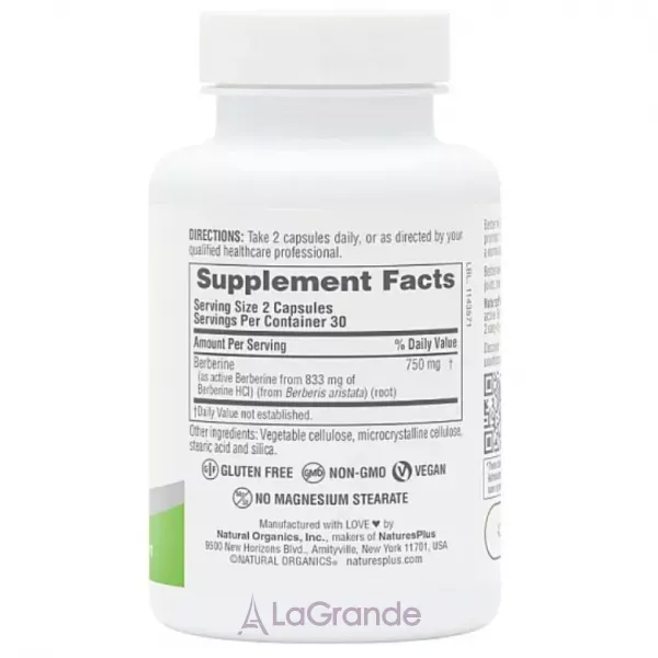 NaturesPlus Berberine 750 mg ������� ������� 