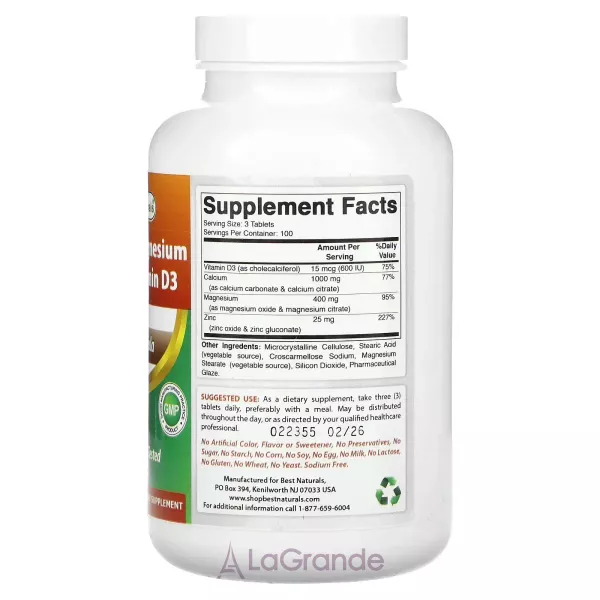Best Naturals Calcium Magnesium Zinc + Vitamin D3 �������� 