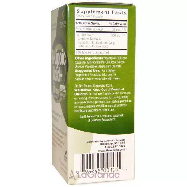 Genceutic Naturals R-Lipoic Acid+ 300 mg ����������� ������� 