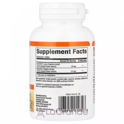 Natural Factors Lutein 20 mg ĳ  