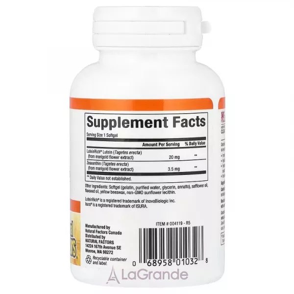 Natural Factors Lutein 20 mg ĳ������ ������� 