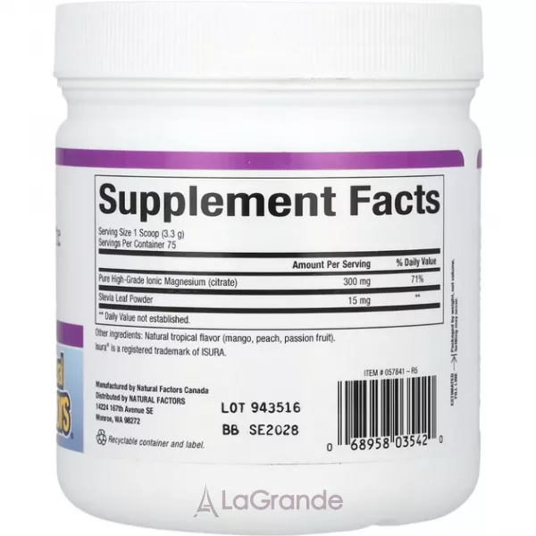 Natural Factors Stress-Relax Magnesium Citrate Tropical Drink Mix ĳ������ ������� � ������� 