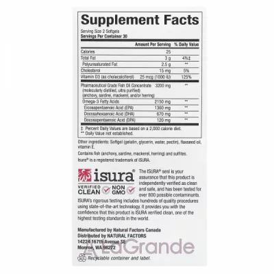Natural Factors RxOmega-3 Ultra Strength with Vitamin D3   