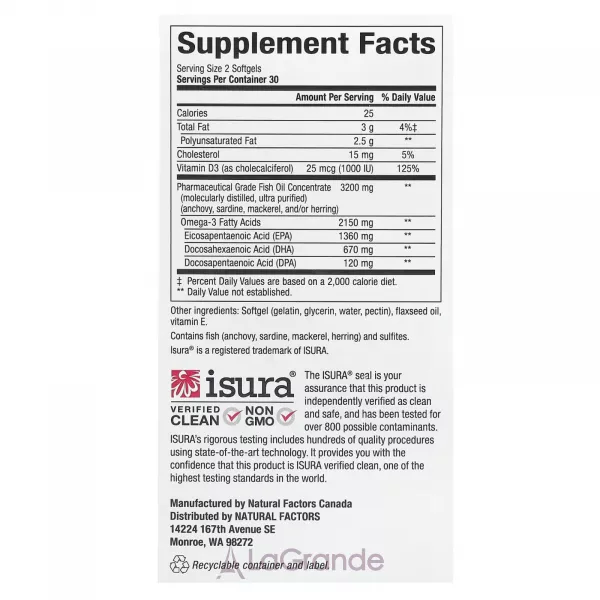 Natural Factors RxOmega-3 Ultra Strength with Vitamin D3 ĳ������ ������� 