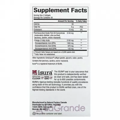 Natural Factors RxOmega-3 Ultra Strength 2150 mg ĳ  