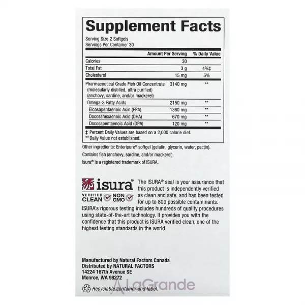 Natural Factors RxOmega-3 Ultra Strength 2150 mg ĳ������ ������� 