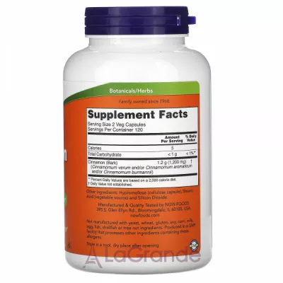 Now Foods Cinnamon Bark 600 mg ĳ         