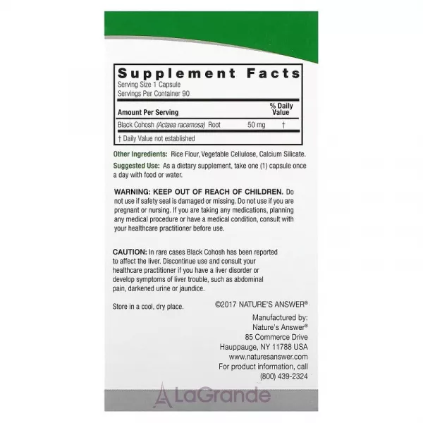 Nature's Answer Black Cohosh 50 mg ����������� ������� ��� ��������� �������� ������������� ������� 