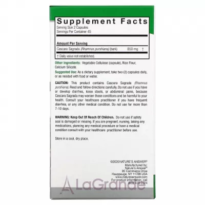 Nature's Answer Cascara Sagrada 850 mg   