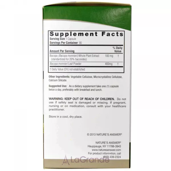 Nature's Answer Bacopa 500 mg ĳ������ ������� ��� �������� ���'�� �� ������������ ����� 