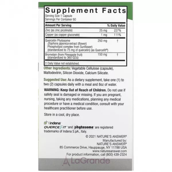 Nature's Answer Quercetin Blend 250 mg ����������� ������� 