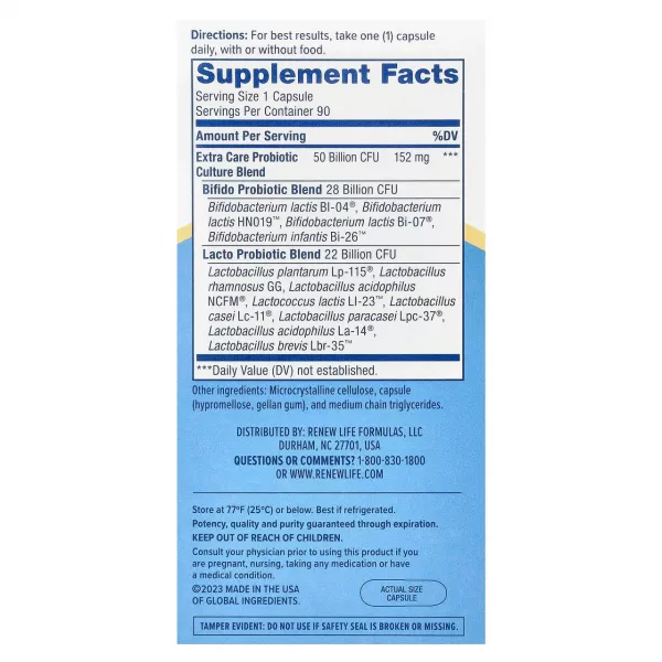 Renew Life Extra Care Digestive Probiotic ��������� ��� ������������, 50 ���� ���