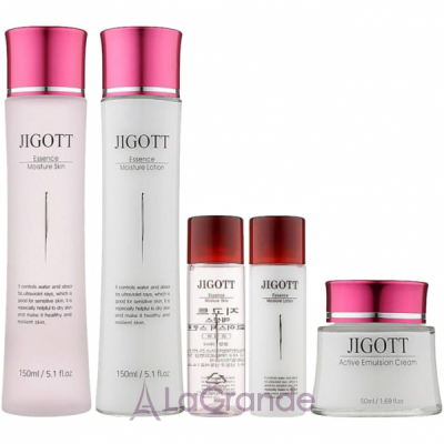 Jigott Essence Moisture Skin Care 3 Set        (toner150ml + lotion150ml + face cream50ml + toner30ml + lotion30ml)
