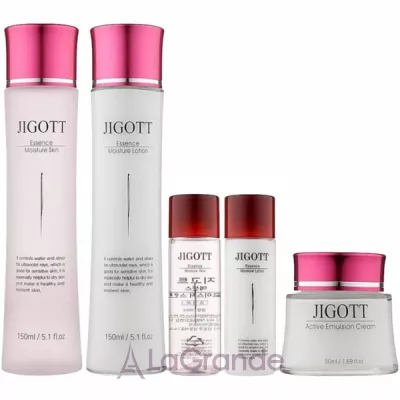 Jigott Essence Moisture Skin Care 3 Set        (toner150ml + lotion150ml + face cream50ml + toner30ml + lotion30ml)