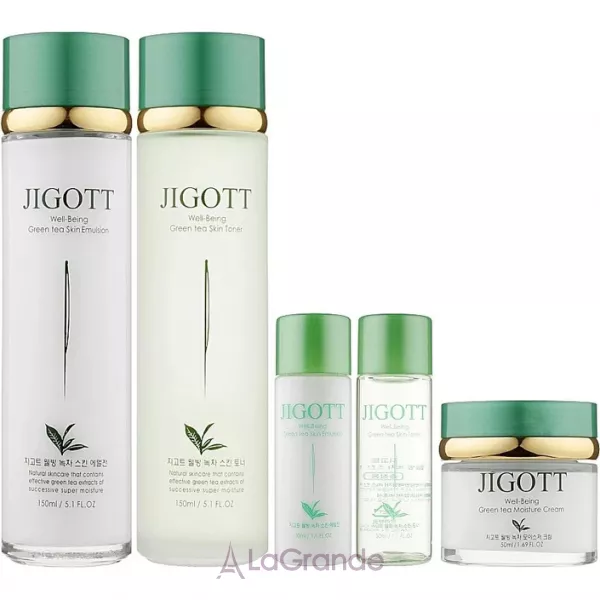 Jigott Well Being Green Tea Skin Care 3 SET ����������� ���� ��� ���� ������� � ���������� �������� ��� (toner150ml + emulsion150ml + face cream50ml + toner30ml + emulsion30ml)