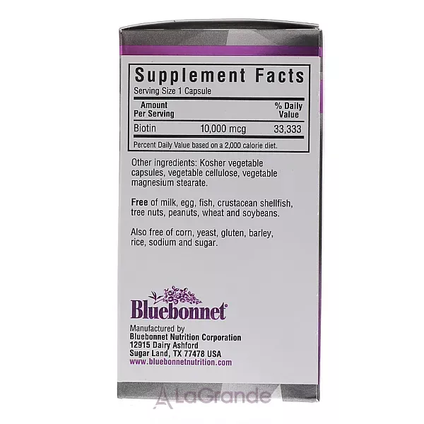 Bluebonnet Nutrition Biotin 10000 mcg ����������� ������� ��� �������� ����� � ������ 