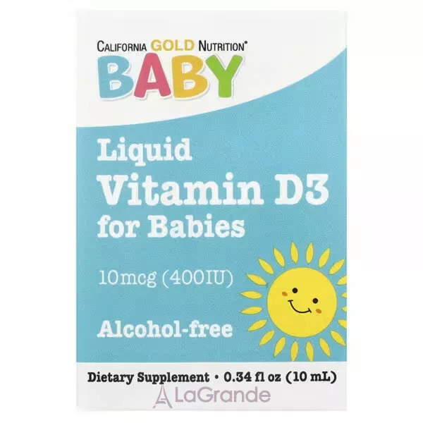 California Gold Nutrition Liquid Vitamin D3 For Babies 10 mcg (400 IU) ����������� ������� ��� ����� 