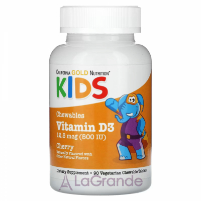 California Gold Nutrition Kids Chewable Vitamin D3 12.5 mcg (500 IU)     