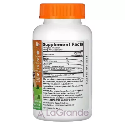 Doctor's Best Vitamin D3 Kids Gummies 1000 IU ĳ    