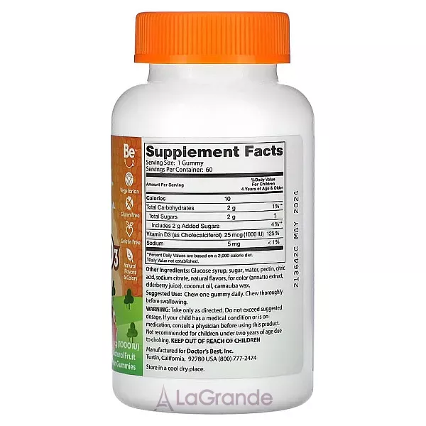 Doctor's Best Vitamin D3 Kids Gummies 1000 IU ����������� ������� ��� ����� 
