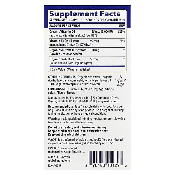 Enzymedica Vitamin D3 + Vitamin K2 ����������� ������� 