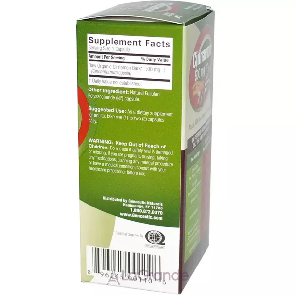 Genceutic Naturals Cinnamon 500 mg ����������� ������� 
