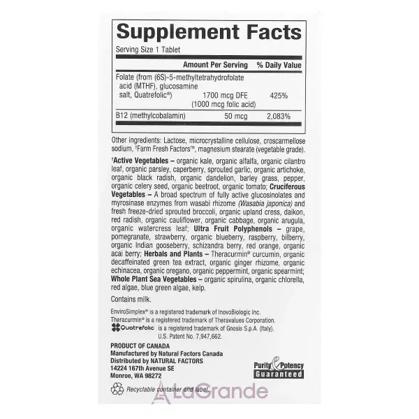 Natural Factors BioCoenzymated Methylfolate 1000 mcg ĳ������ ������� 