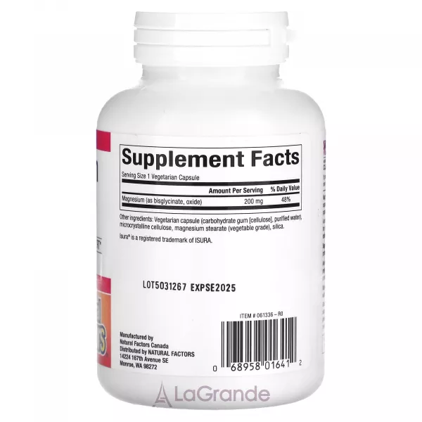 Natural Factors Magnesium Bisglycinate 200 mg ĳ������ ������� 