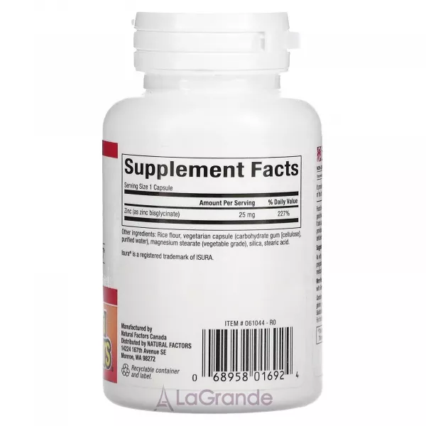 Natural Factors Zinc Bisglycinate 25 mg ĳ������ ������� 