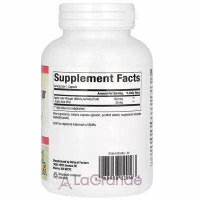 Natural Factors Fermented Apple Cider Vinegar 500 mg ĳ  