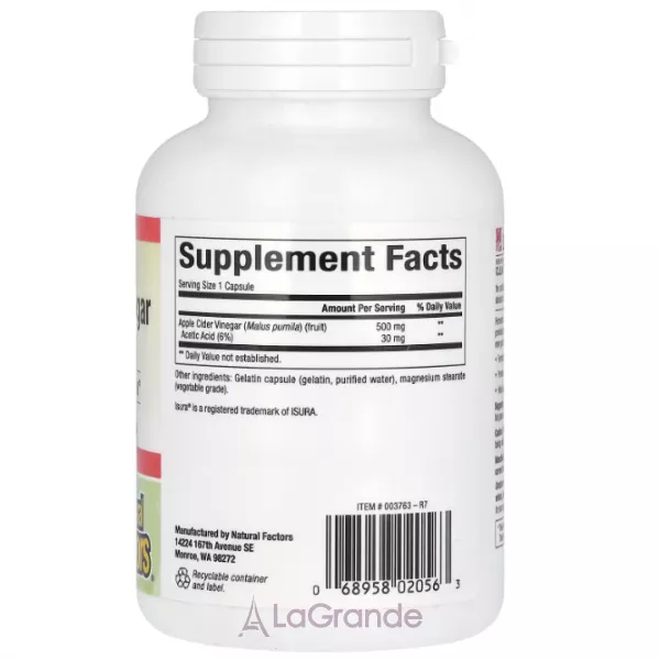 Natural Factors Fermented Apple Cider Vinegar 500 mg ĳ������ ������� 