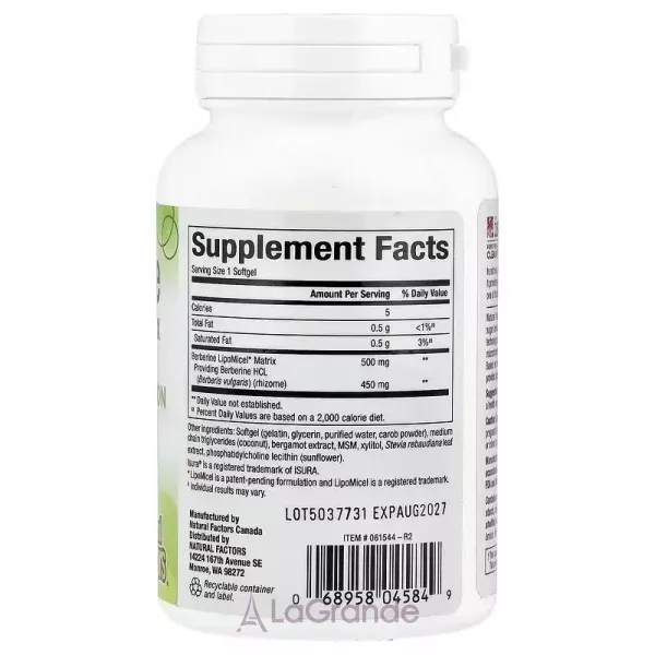 Natural Factors Berberine LipoMicel Matrix 500 mg ĳ������ ������� 