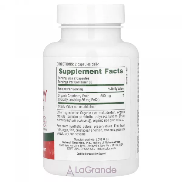 NaturesPlus Organic Cranberry 500 mg ����������� ������� 