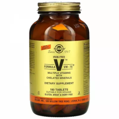 Solgar Formula V VM-75 Multiple Vitamins with Chelated Minerals Iron-Free    ,  