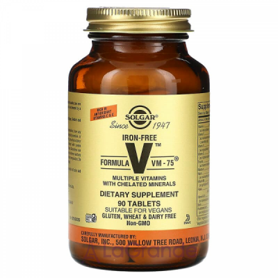 Solgar Formula V VM-75 Multiple Vitamins with Chelated Minerals Iron-Free    ,  