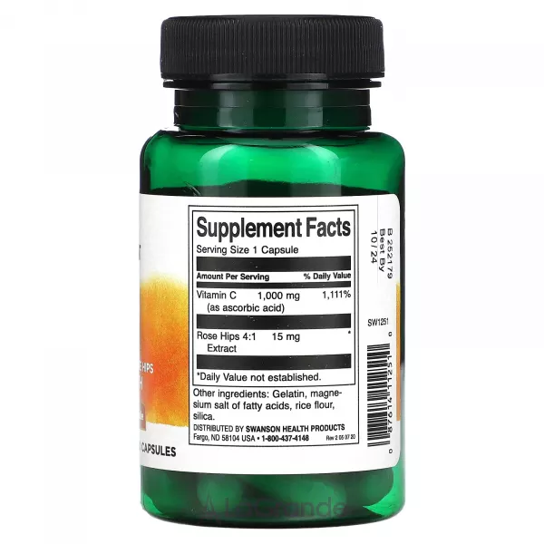 Swanson Vitamin C with Rose Hips 1000 mg ĳ������ ������� 