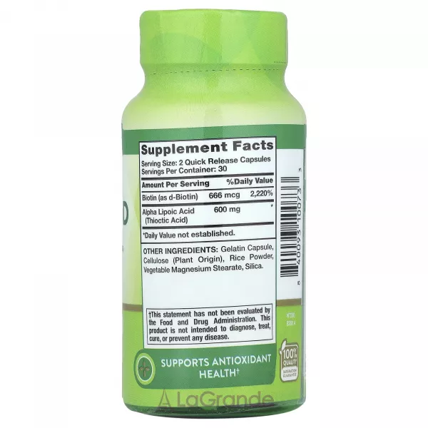 Nature's Truth Alpha Lipoic Acid 600 mg Plus Biotin Optimizer ĳ������ ������� 
