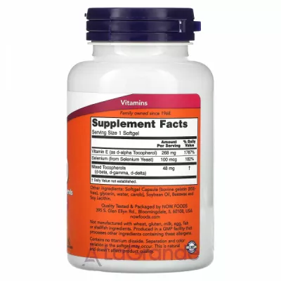 Now Foods E-400 d-alpha with Mixed Tocopherols Plus Selenium 100 mcg ����������� ������� 