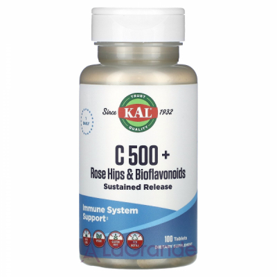 KAL Vitamin C 500 with Rose Hips & Bioflavonoids Sustained Release   